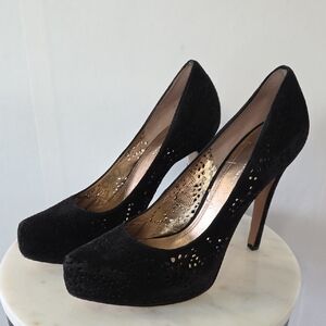 BCBGeneration Black Suede Laser-Cut Platform Pumps Size 10B